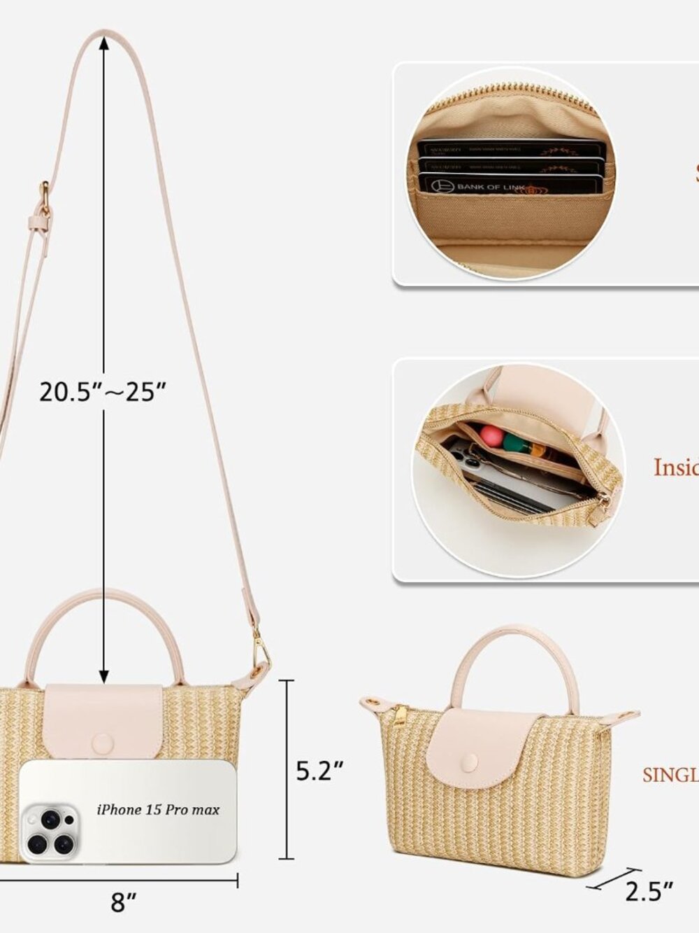 Mini Top Handle Purse for Women Small Summer Straw Beach Crossbody Bags for Lady - Picture 3 of 7